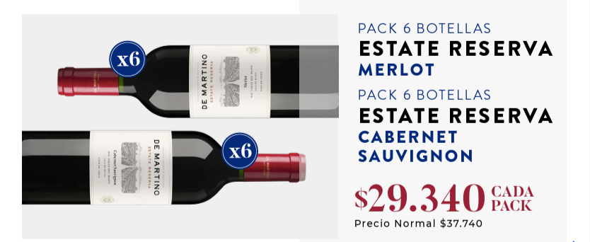 Carmenère en oferta
Cabernet Sauvignon en oferta
Merlot en oferta
vino para asado
vino chileno para celebrar